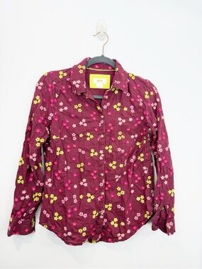 Maeve By Anthropologie Embroidered Floral Button Down Long Sleeve Burgundy XS
